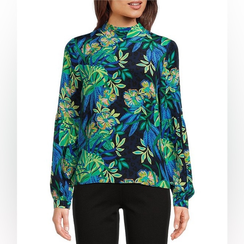 NWT Lilly Pulitzer
Witaker Printed Silk Mock Neck Long Sleeve Tie-Back Top - Picture 7 of 8